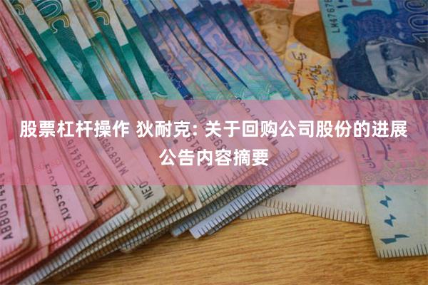 股票杠杆操作 狄耐克: 关于回购公司股份的进展公告内容摘要