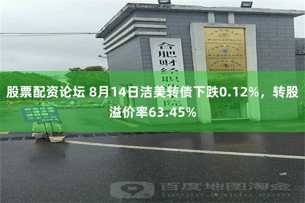 股票配资论坛 8月14日洁美转债下跌0.12%，转股溢价率63.45%