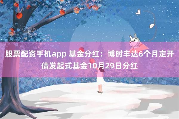 股票配资手机app 基金分红：博时丰达6个月定开债发起式基金10月29日分红